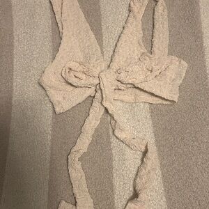 Princess Polly Cream Textured Tie-Front Top